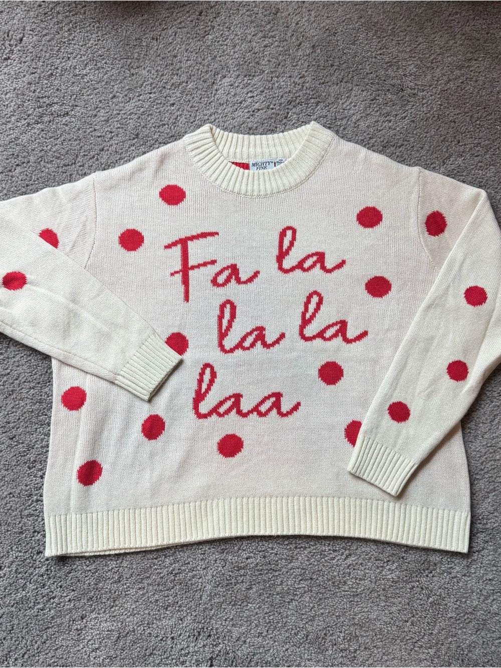 Mighty Fine Cream Crewneck Sweater with Red Polka Dots - Size MD